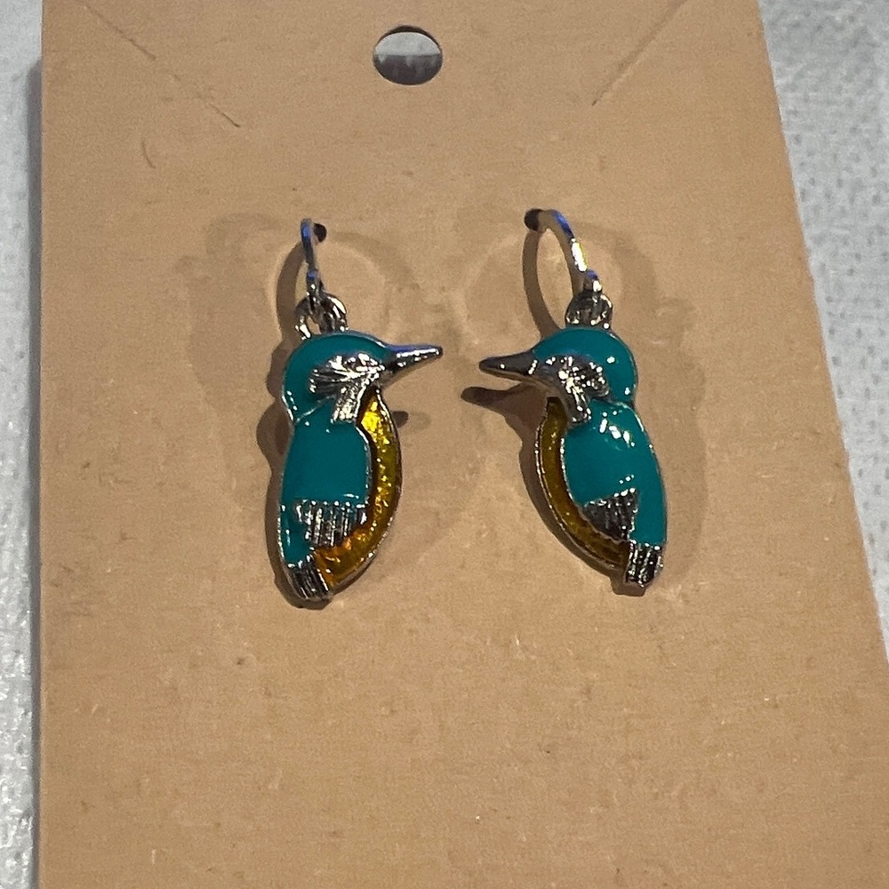 Teal and Yellow Bird Earrings